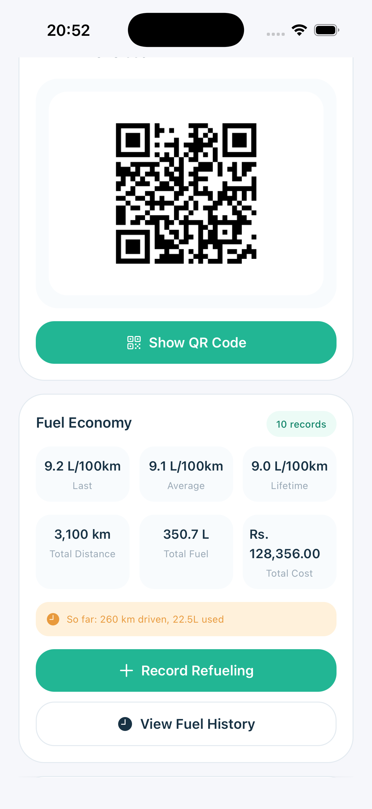 Ridura app Vehicle Details screen